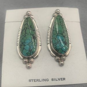 Vintage Marie Bahe Navajo, Turquoise Sterling Silver Earrings